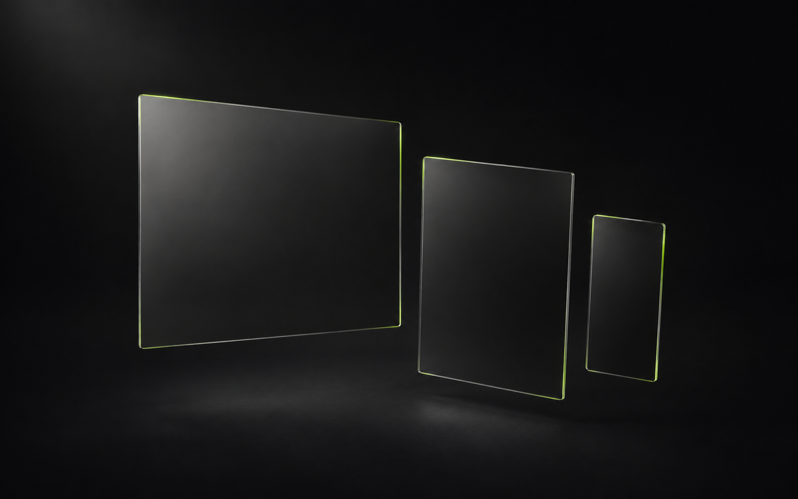 Three blank panels representing a responsive website across desktop, tablet and mobile